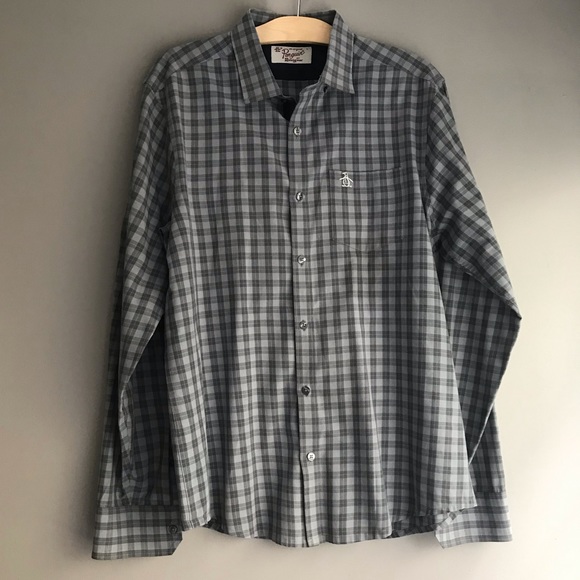 Men’s Grey Plaid Button Down Shirt - Picture 1 of 6